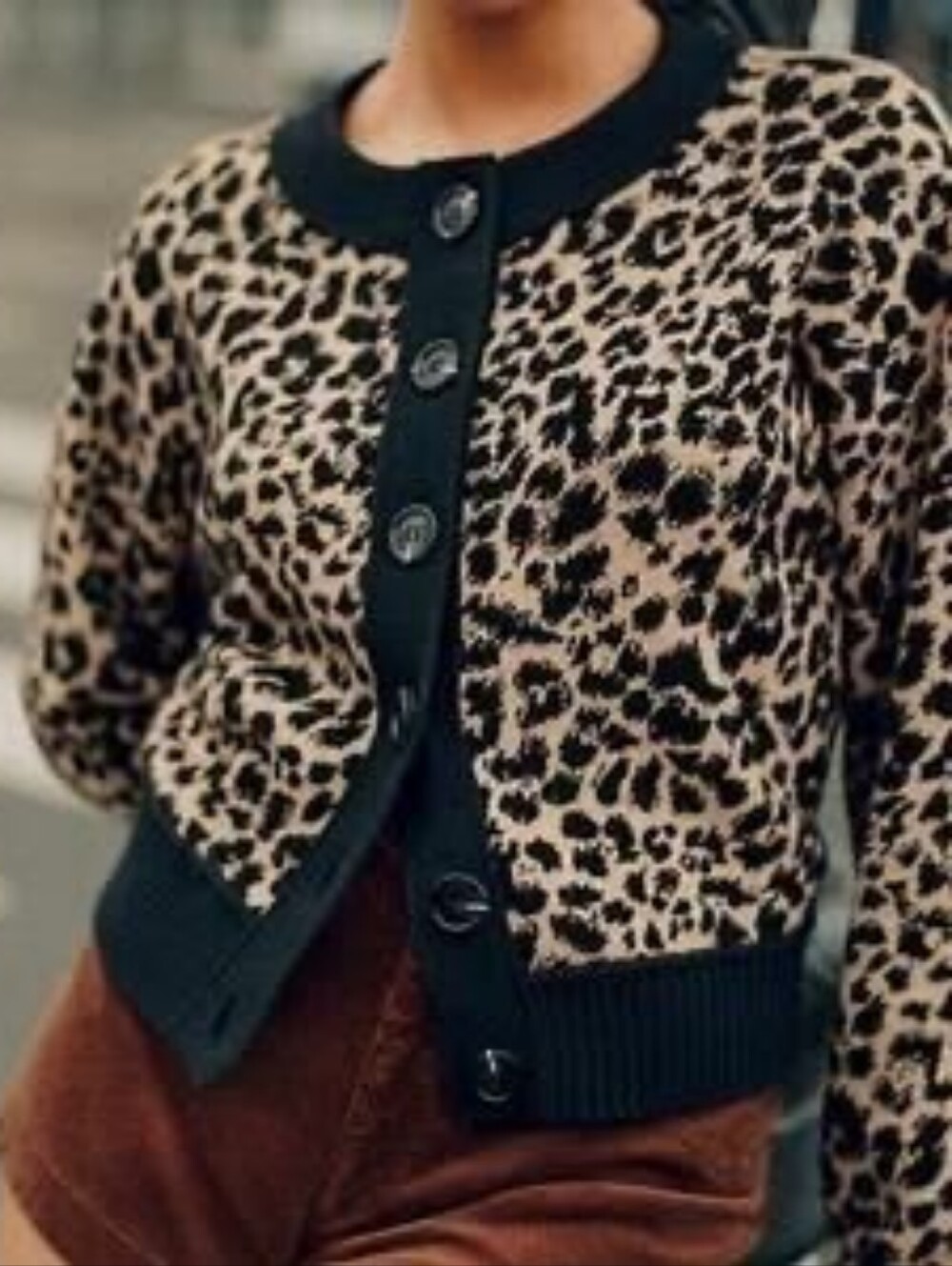 Anthropology Maeve Leopard Print Cropped Cardigan- Black & Tan Women’s Size M